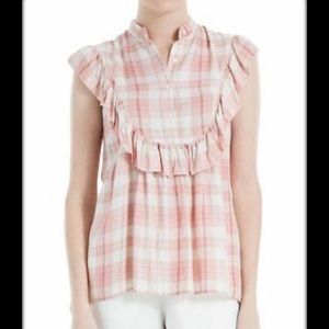 Sophie Max Sleeveless Pink & White Ruffle Button Up Tank Top, L